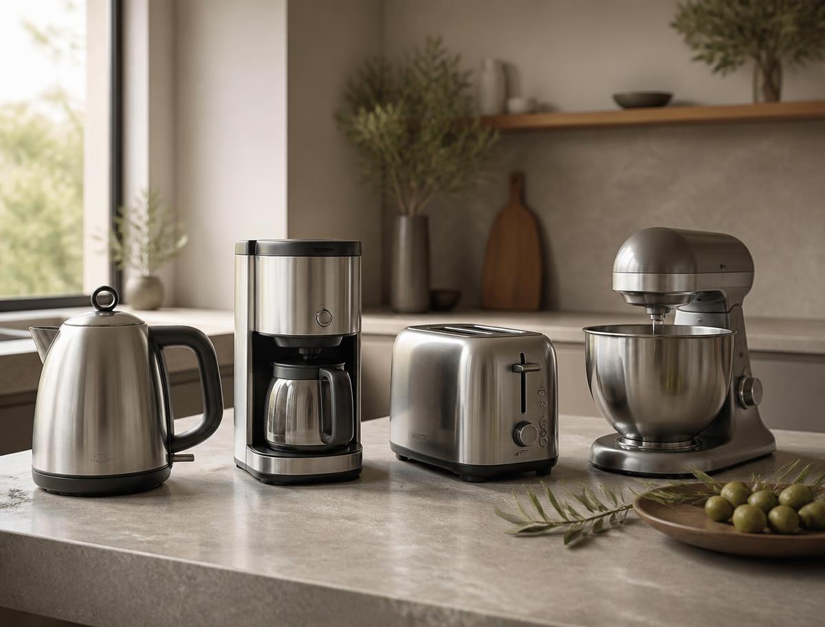 Selection of modern stainless steel kitchen appliances